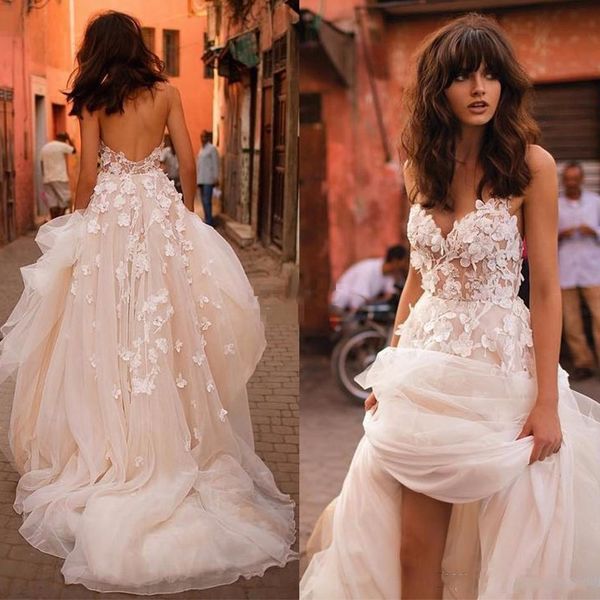 

Tulle Sweetheart High Low Champagne Wedding Dress With Low Back vestido de noiva manga comprida vestido para casamento