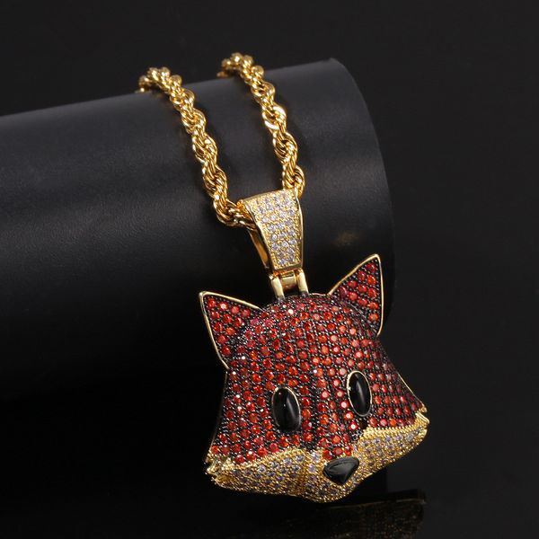 

New Cartoon Fox-shaped Hip-hop Pendant Gold-plated Double-coloured Copper Zircon-inlaid Necklace for Men Rapper Jewelry Hot