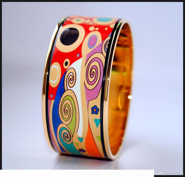 

tree of life series 18k gold-plated enamel bangle bracelet for woman bracelets bangles width 30mm fashion jewelry, Black