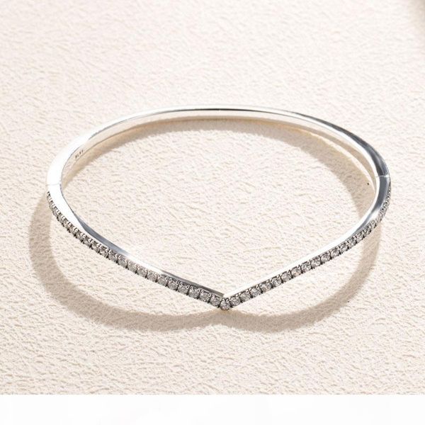 

new sparkling wishbone bangle 925 sterling silver bracelet original box for pandora cz diamond women girls bracelet sets, Black