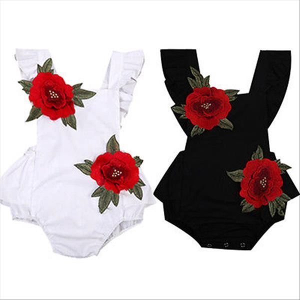 

newborn baby girl clothes red rose flower backless rompers jumpsuit sunsuit white black sleeveless infant romper clothing 0 24m, Blue
