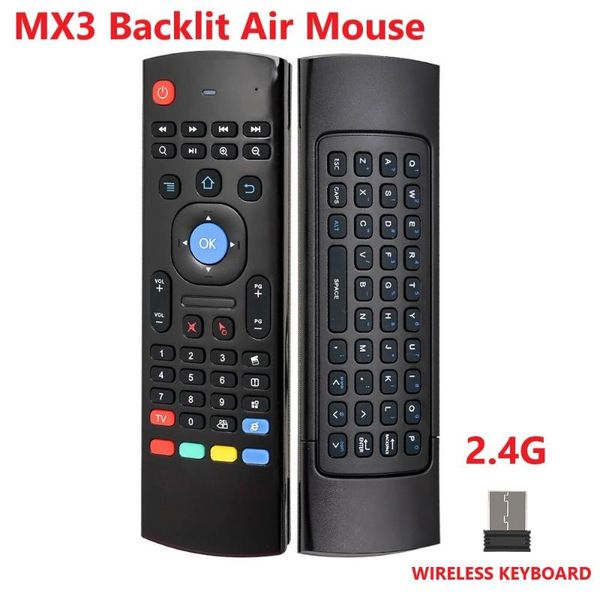 

mx3 backlit air mouse t3 smart remote control 2.4g rf wireless keyboard with voice microphone for x96 tx3 h96 for android tv box