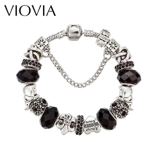 

viovia crystal beads charms bracelets for women vintage silver color pendant chain link bracelet female gifts wholesale b16120, Red;blue