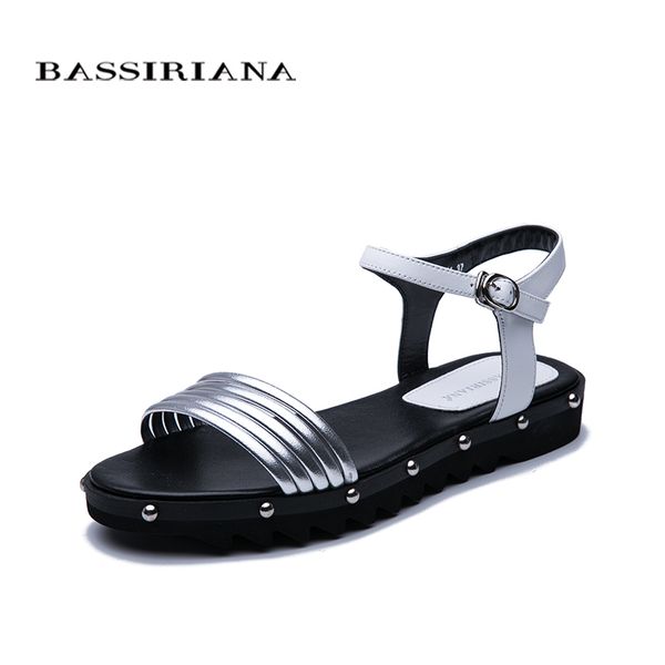 

bassiriana 2020 summer new women leather sandals non slip flat bottom comfortable women's shoes ing, Black