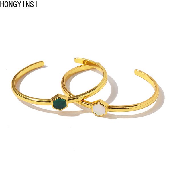 

fashion ins yellow gold color hexagon enamel peacock green stone bangle for women wedding jewelry, Black