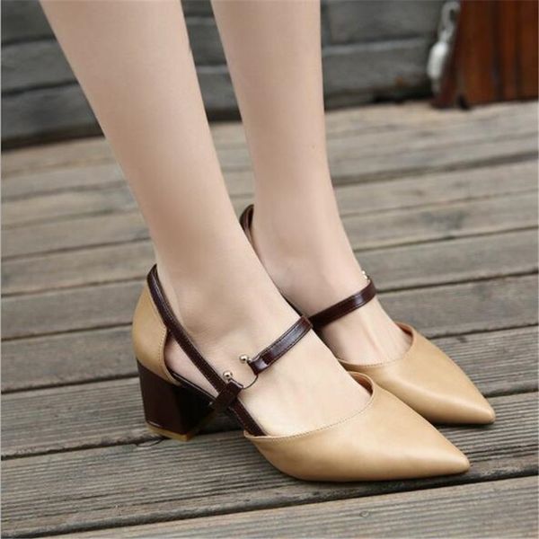 

dress shoes 2021 spring hollow coarse sandals high-heeled shallow mouth pointed pumps women female high heels large size mujer, Black