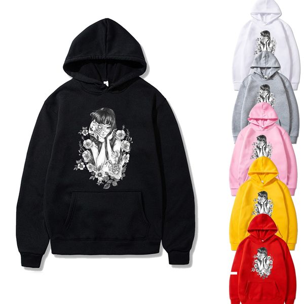 

japan anime manga flower junji ito hoodie for men women long sleeve anime manga sweatshirt pullover gift, Black