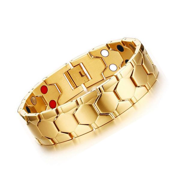

golden men chain bracelet- titanium stainless steel magnetic bracelet with health care stones -health energy bracelet bangle, Black