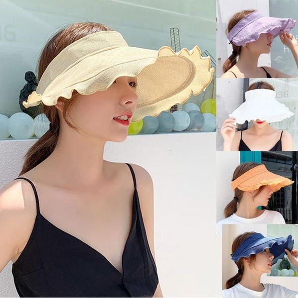 

women summer outdoor solid visor sun protection foldable beach sunscreen hat cap home practical durable safety protection, Blue;gray