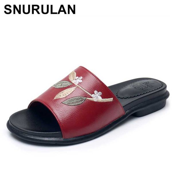 

snurulanwomen slippers flat shoes 2020 large size 34-43 women genuine leather shoes summer solid casual summer women thong, Black