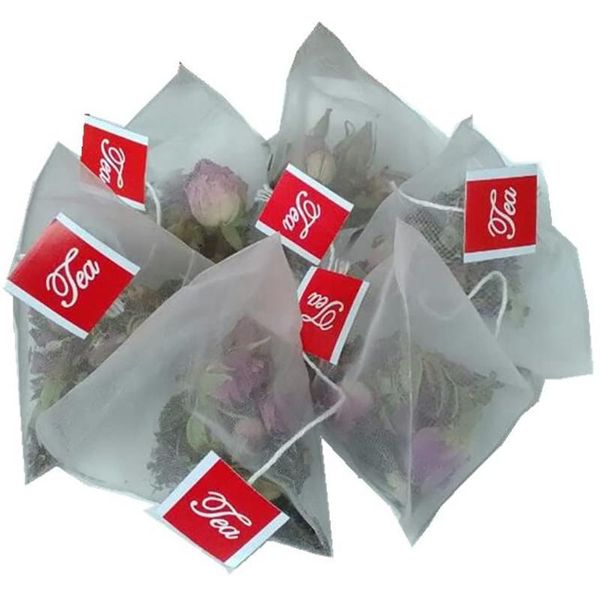 500pcs / lot filtro Tea Bags nylon com etiqueta vazia saco de armazenamento descartáveis ​​Teabags Chá Infuser Filtro Bag Limpar 5.8 * 7cm