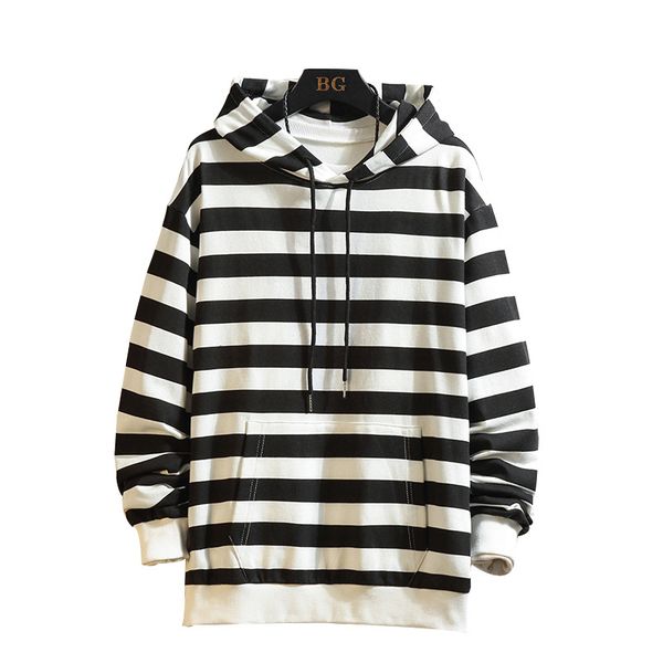 

men's hoodies & sweatshirts men fashion casual patchwork striped hip hop streetwear one piece black grey