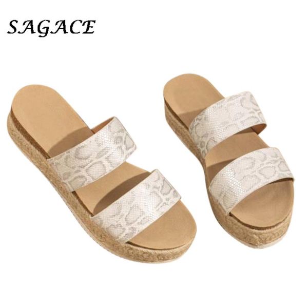 

sagace shoes women summer platform sandals snakeskin thick heel shoes wedges sandals slipper slip on beach female slippers, Black