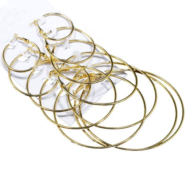 

6 pairs large-size steampunk gold/silver color large earrings simple style hoop earrings lxh, Golden;silver