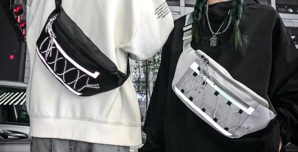 

designer 2020 ins tooling style personality reflective rope waist bag chest bag port style street beat messenger bag