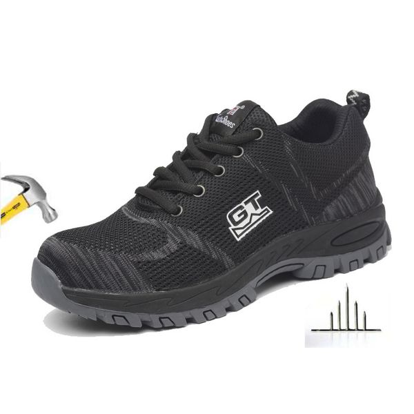 

boots men's steel toe caps breathable safety work shoes outdoor non-slip piercing protection construction, Black