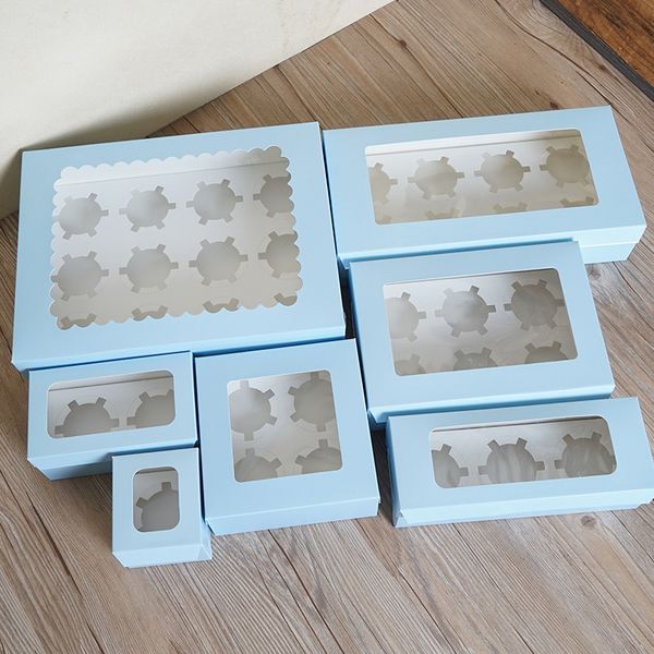 

1/2/3/4/6holes cupcake muffin box cake cup packaging blue kraft paper bottom bracket pudding pastry marvin boxes for gift party