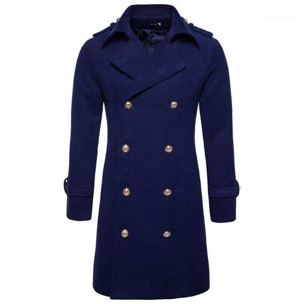 

jackets slim fit men double breasted blends coats long winter coat thick warm fashion, Black