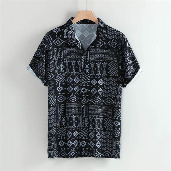 

mens shirts casual males clothing summer mens designer shirts single breasted geometric printed short sleeve turndown collar, White;black