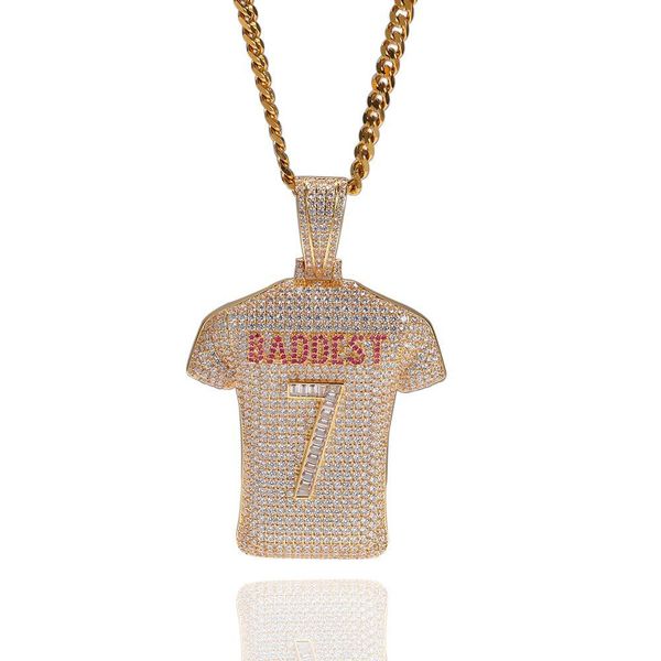 

Number 7 Polo Shirt Copper Pendant Necklace New Design Hip Hop Ice Out Zircon Gold Plated Necklace For Hip Hop