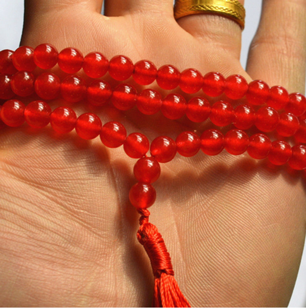 

6mm tibetan buddhism 108 red ruby prayer bead mala necklace, Silver