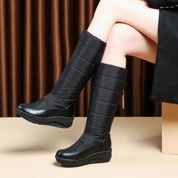 

women boots female plush winter boots waterproof snow ladies shoes woman increase wearable botas mujer warm booties, Black