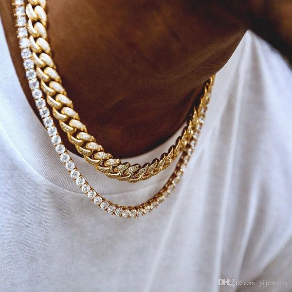

classic hip hop mens necklace jewelry chains round cut tennis necklace long chain men jewelry rose gold chains1, Silver