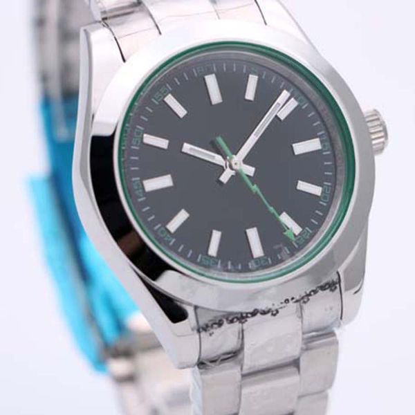 Automatico GD2813 Nuovo movimento 39MM Orologio da polso Bracciale in acciaio inossidabile 316L Quadrante nero Mano verde Interno Orologio da polso da uomo es