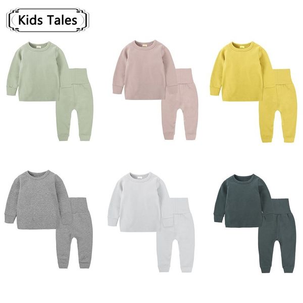 

autumn 2pcs. children clothes of sleepwear pure color cotton children's pajamas set children's suit baby clothes sets st322, White