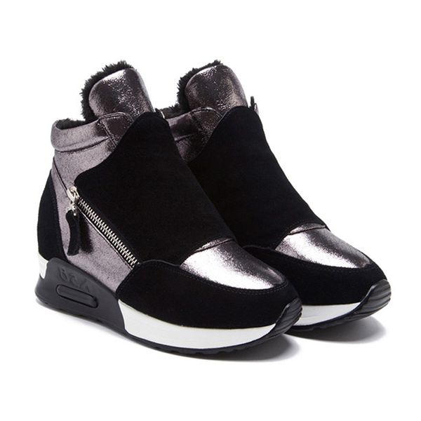 

2020 autumn winter shoes women suede leather boots fashion women sneakers casual woman snow boots height increasing shoes n045, Black