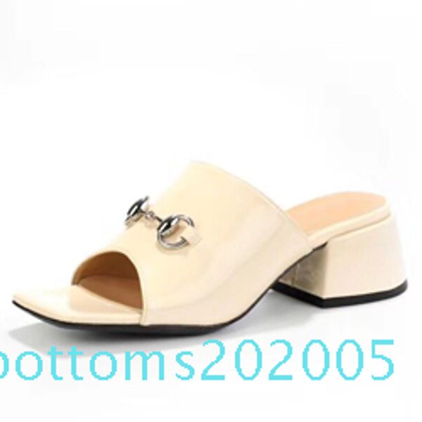 

beach slippers summer designer women shoes coarser heel flops 100% patent leather lady half slipper metal luxury high heeled sandals r05, Black