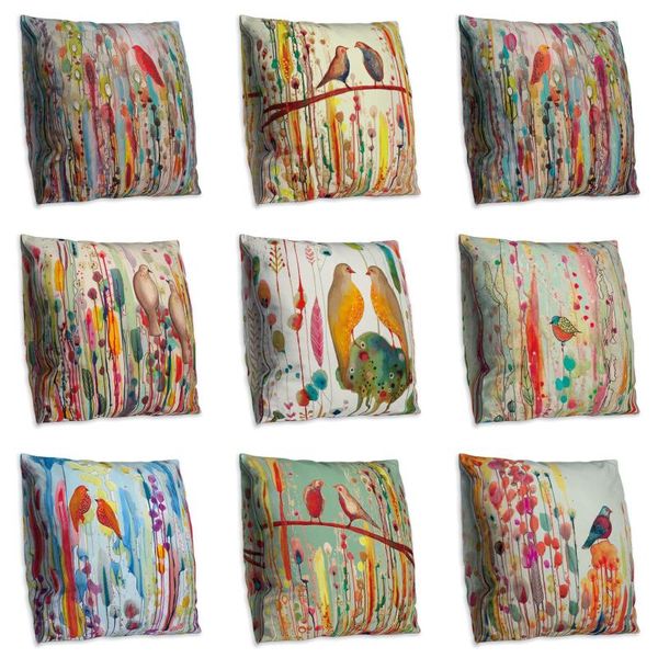 

color oil painting bird pattern art style living room pillow cover creative bedroom cushion cover double-sided polyester pillow case