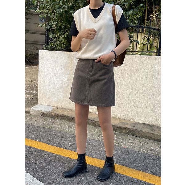 

basic high waist short denim skirt women a-line cotton mini skirts, Black