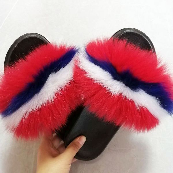 

women's winter plush slippers open toe real fur slippers fluffy shoes women fur large 45, Black