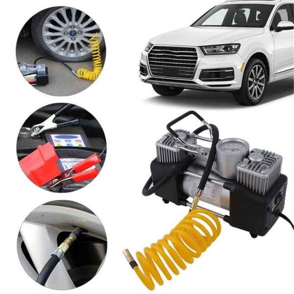 

new 150psi 60l/min 300w car air compressor tyre 12v stainless steel double cylinder inflator high power car tyre inflation pump