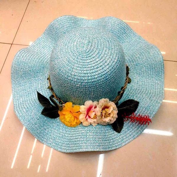 

korean women hat wide brim summer flowers sun shade hats fashion holiday ladies floppy sun protection beach visor cap h093, Blue;gray