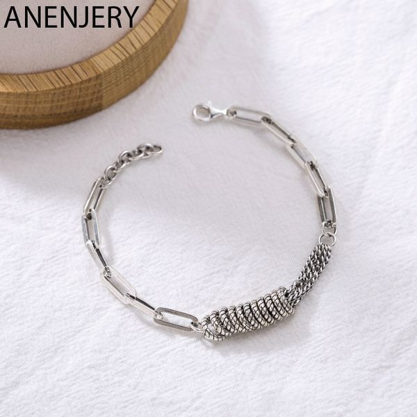 

anenjery vintage multi-circle thick chain bracelet for women men handmade jewelry s-b386, Black