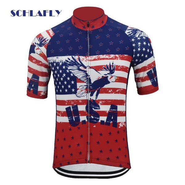 

usa flag cycling jerseys red blue summer short sleeve retro bike wear jersey road jersey cycling clothing schlafly, Black;red