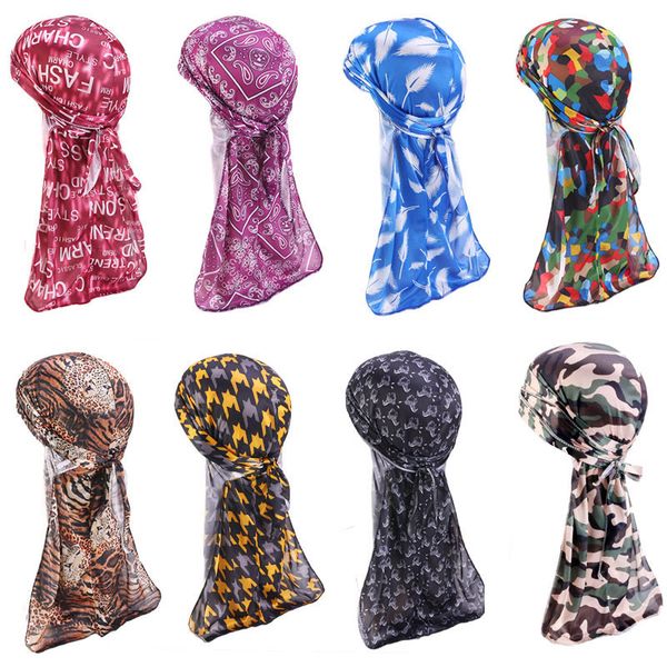 Designer Silky Durag Muffs Cappellini per capelli in seta Cappello da pirata con teschio con cappelli chemio a coda lunga per cappelli da donna per uomo Fascia per capelli