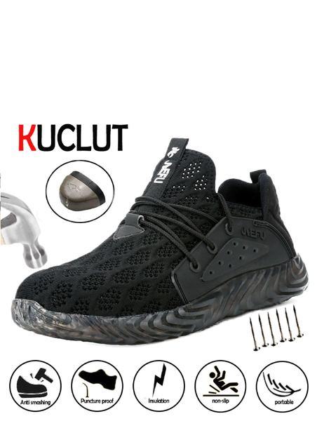 

kuclut 2020 breathable and non-slip men's shoes steel toe anti-smashing safety shoes insulating light elastic work, Black