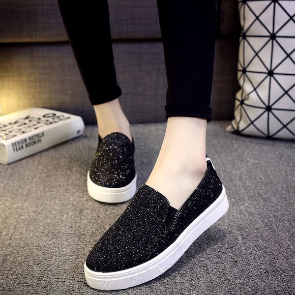 

small single shoes female 2020 new casual rhinestone shallow mouth slippers peas shoes tide, Black