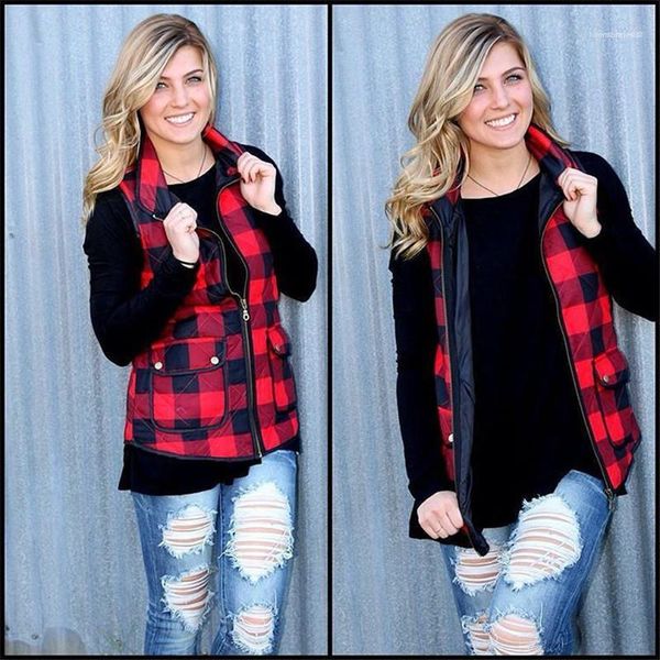

womens fashion designer vest new plaid down cotton vest large pocket ladies winter popular new style coats, Black;white