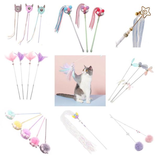 

cat toys gorgeous feather wand quality teaser interactive toy stick with bell supplies