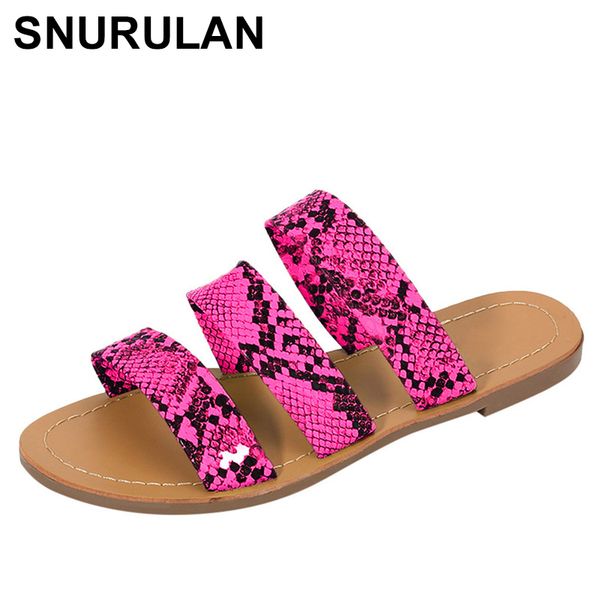 

snurulanfashion women flat bottom slippers summer wild snake three layers non-slip outdoor casual beach shoes lace-up candy colo, Black