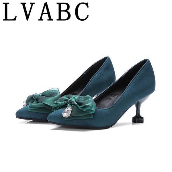 

2020 spring autumn new women shoes high heels suede bow pointed toe women pumps fashion workplace shoes plus size 32-48, Black