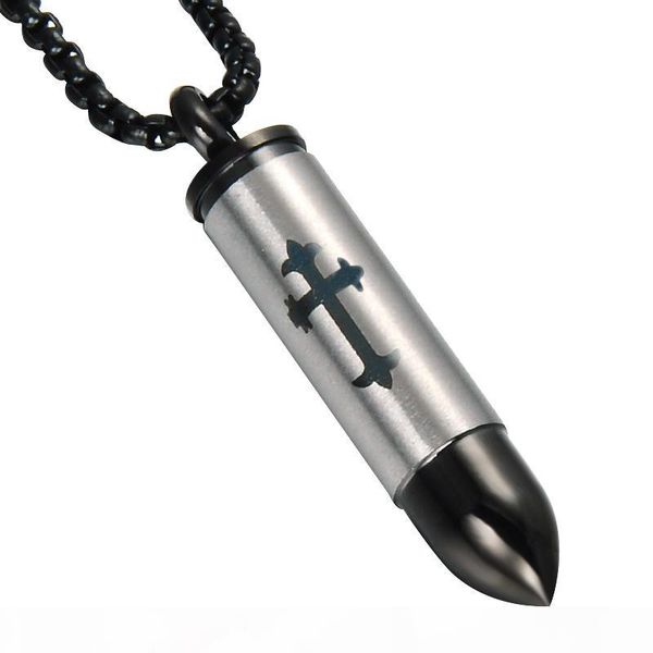 

fashion bullet cross jesus mens necklace punk style jewelry black steel 2colors titanium stainless steel jewelry fashion mens necklace, Silver