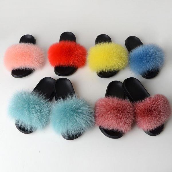 

мех слайды пушистый слайды натурального меха тапочки мода hot summer вьетнамки плюшевые пушистые енот тапочки женщин, Black