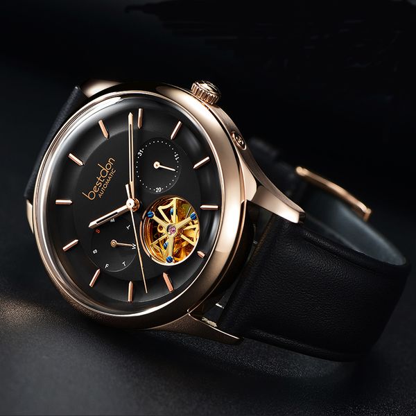 

on men watches automatic mechanical watch tourbillon sport clock leather casual business retro wristwatch relojes hombre, Slivery;brown