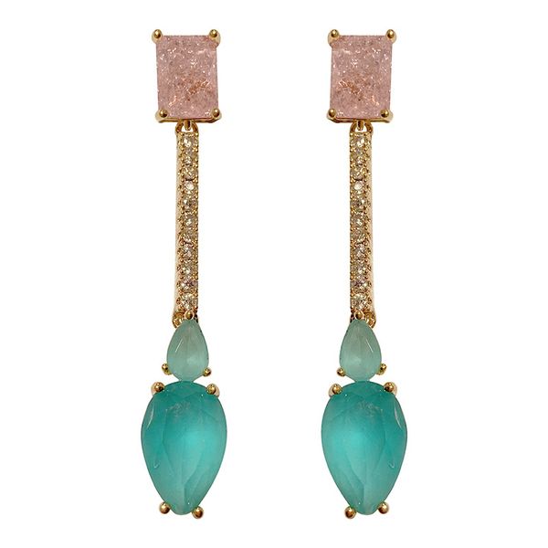 

fashion light blue cz simple long drop earring for women, Silver