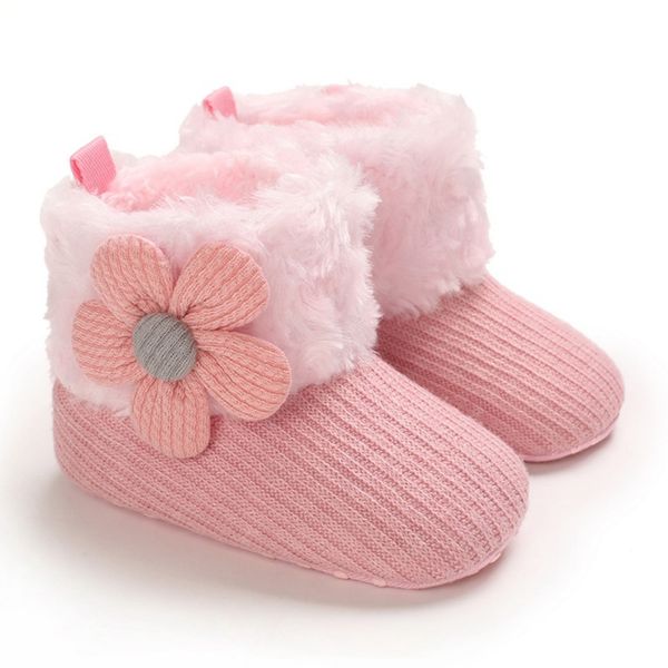 

newborn baby boots boys girls lovely flower warm snow boots cotton knitted casual non-slip soft sole first walker shoes 0-18m, Black;grey